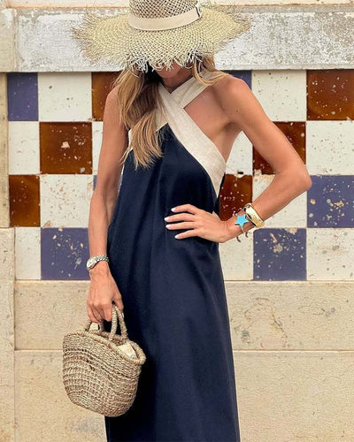 Sienna | Elegantes Kleid mit Offenem Rücken und Modischem Kreuzkragen