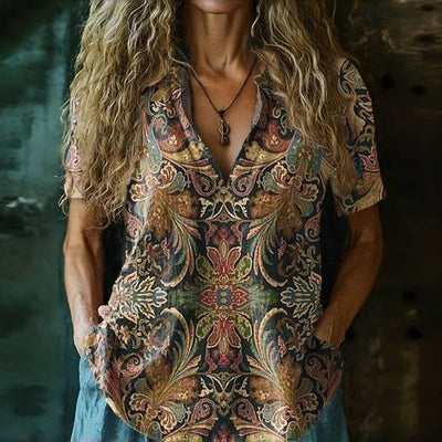 Vintage-Bluse mit ethnischem Druck